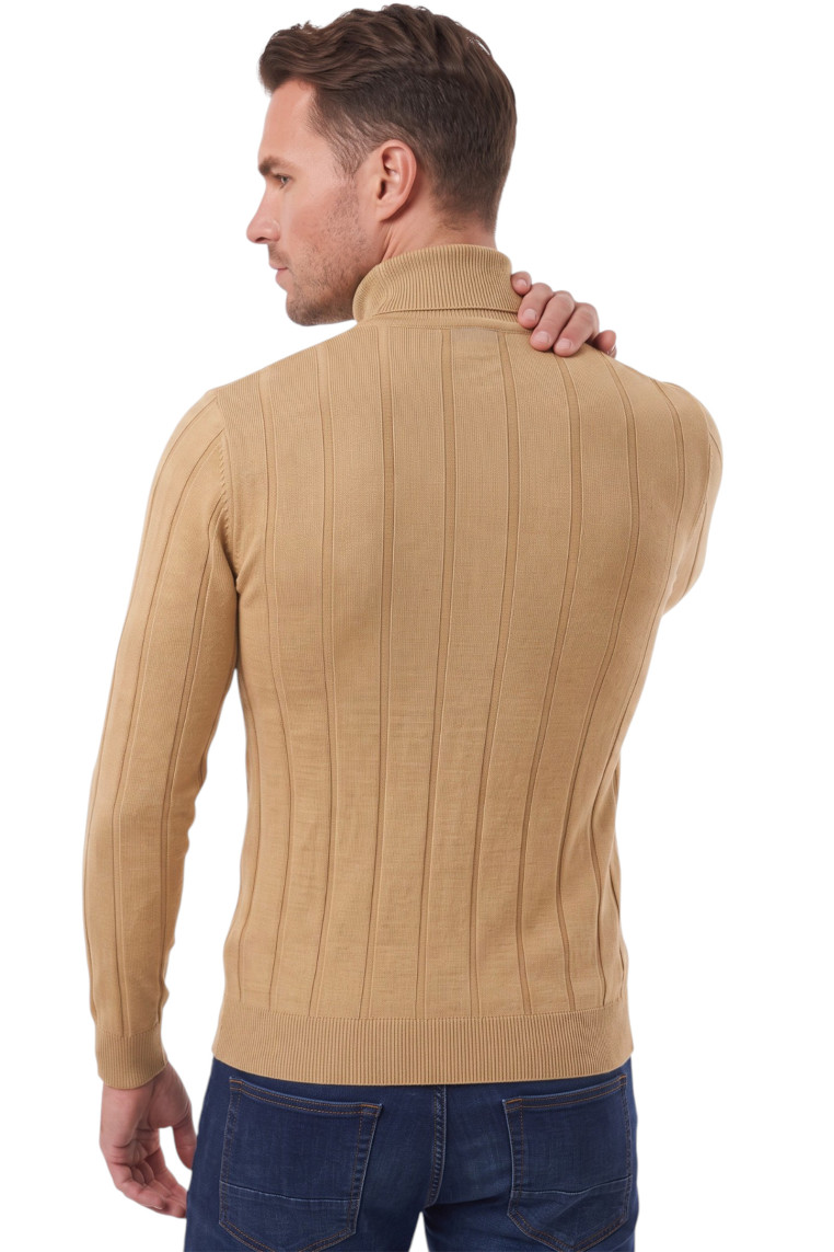 DeepSEA Erkek Slim Fit Tam Balıkçı Yaka Çizgi Dokulu Triko Kazak 2505504