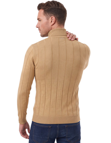 DeepSEA Erkek Slim Fit Tam Balıkçı Yaka Çizgi Dokulu Triko Kazak 2505504