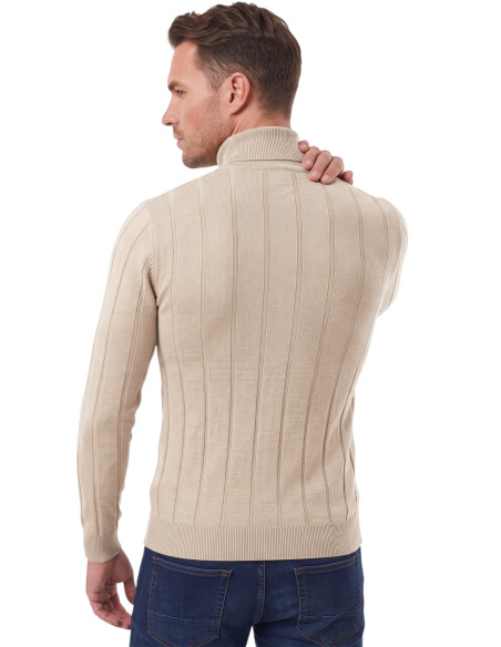 DeepSEA Erkek Slim Fit Tam Balıkçı Yaka Çizgi Dokulu Triko Kazak 2505504