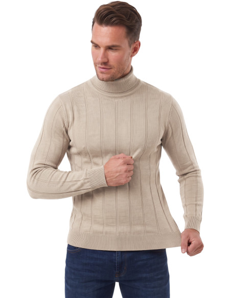 DeepSEA Erkek Slim Fit Tam Balıkçı Yaka Çizgi Dokulu Triko Kazak 2505504