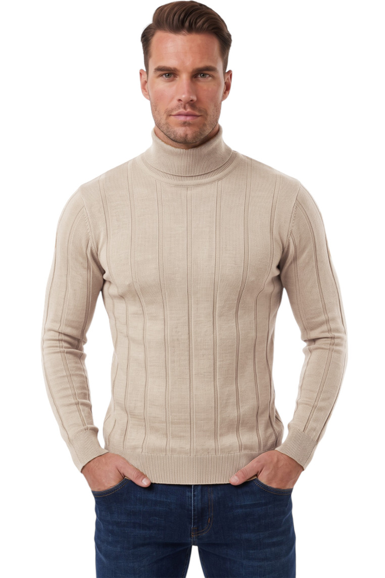 DeepSEA Erkek Slim Fit Tam Balıkçı Yaka Çizgi Dokulu Triko Kazak 2505504