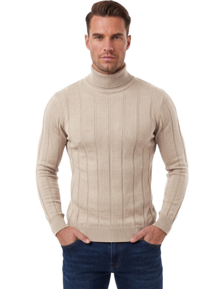 DeepSEA Erkek Slim Fit Tam Balıkçı Yaka Çizgi Dokulu Triko Kazak 2505504