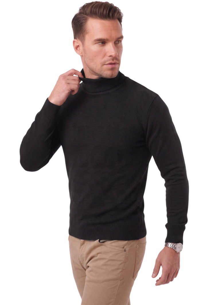 DeepSEA Slim Fit Baklava Desenli Tam Balıkçı Yaka Boğazlı Kazak 2505507