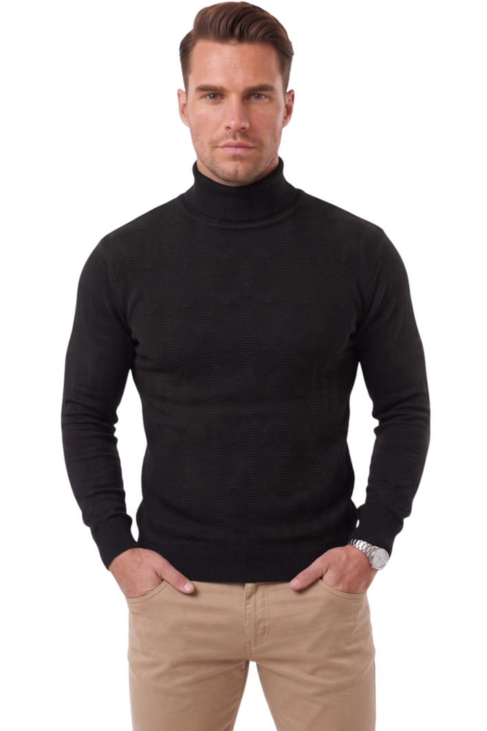 DeepSEA Slim Fit Baklava Desenli Tam Balıkçı Yaka Boğazlı Kazak 2505507 2