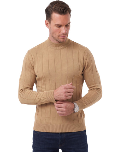 DeepSEA Erkek Slim Fit Yarım Balıkçı Yaka Çizgi Dokulu Triko Kazak 2505503