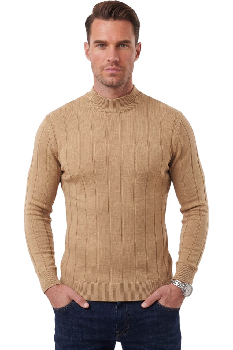 DeepSEA Erkek Slim Fit Yarım Balıkçı Yaka Çizgi Dokulu Triko Kazak 2505503