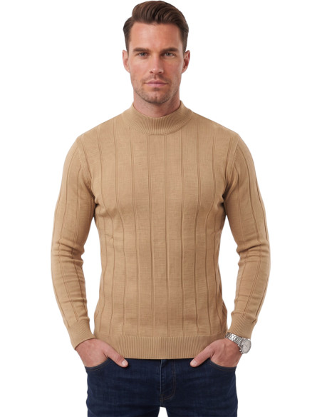 DeepSEA Erkek Slim Fit Yarım Balıkçı Yaka Çizgi Dokulu Triko Kazak 2505503