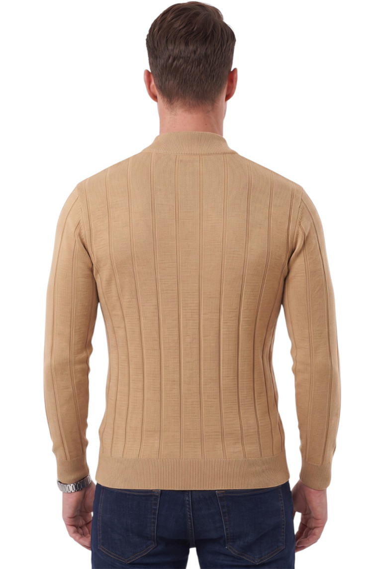 DeepSEA Erkek Slim Fit Yarım Balıkçı Yaka Çizgi Dokulu Triko Kazak 2505503