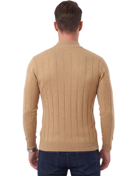 DeepSEA Erkek Slim Fit Yarım Balıkçı Yaka Çizgi Dokulu Triko Kazak 2505503