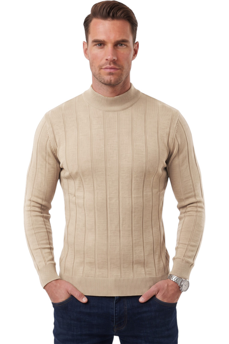 DeepSEA Erkek Slim Fit Yarım Balıkçı Yaka Çizgi Dokulu Triko Kazak 2505503