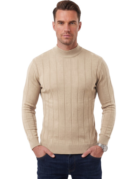 DeepSEA Erkek Slim Fit Yarım Balıkçı Yaka Çizgi Dokulu Triko Kazak 2505503