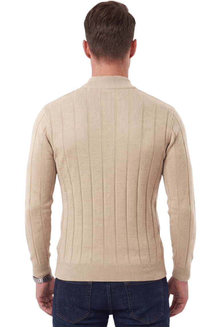 DeepSEA Erkek Slim Fit Yarım Balıkçı Yaka Çizgi Dokulu Triko Kazak 2505503