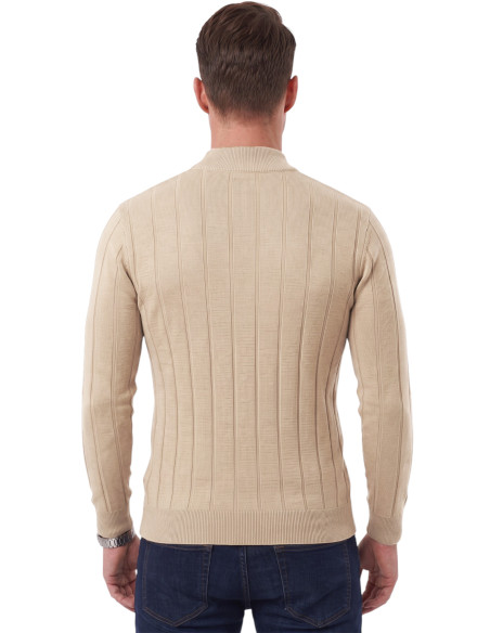 DeepSEA Erkek Slim Fit Yarım Balıkçı Yaka Çizgi Dokulu Triko Kazak 2505503