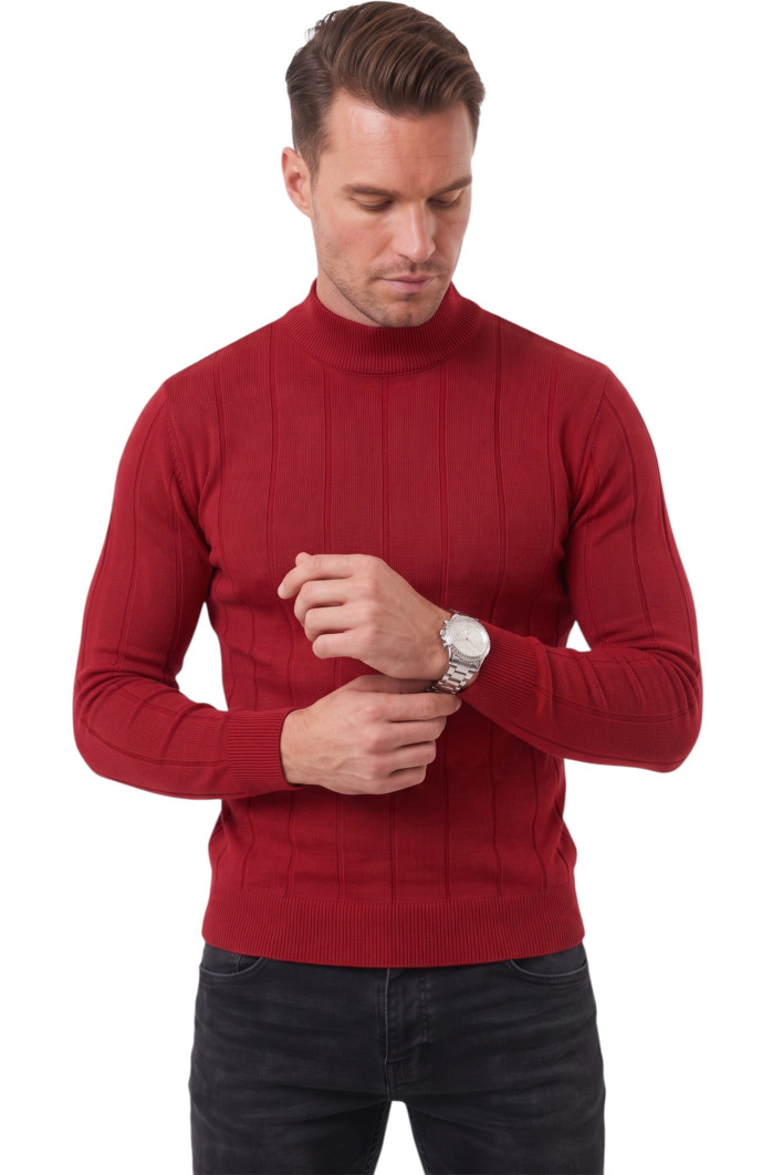 DeepSEA Erkek Slim Fit Yarım Balıkçı Yaka Çizgi Dokulu Triko Kazak 2505503 2