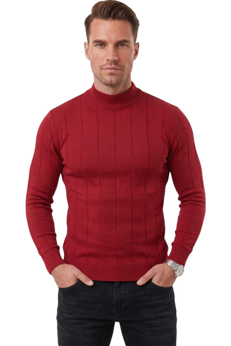 DeepSEA Erkek Slim Fit Yarım Balıkçı Yaka Çizgi Dokulu Triko Kazak 2505503