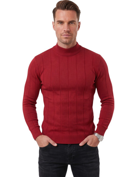 DeepSEA Erkek Slim Fit Yarım Balıkçı Yaka Çizgi Dokulu Triko Kazak 2505503