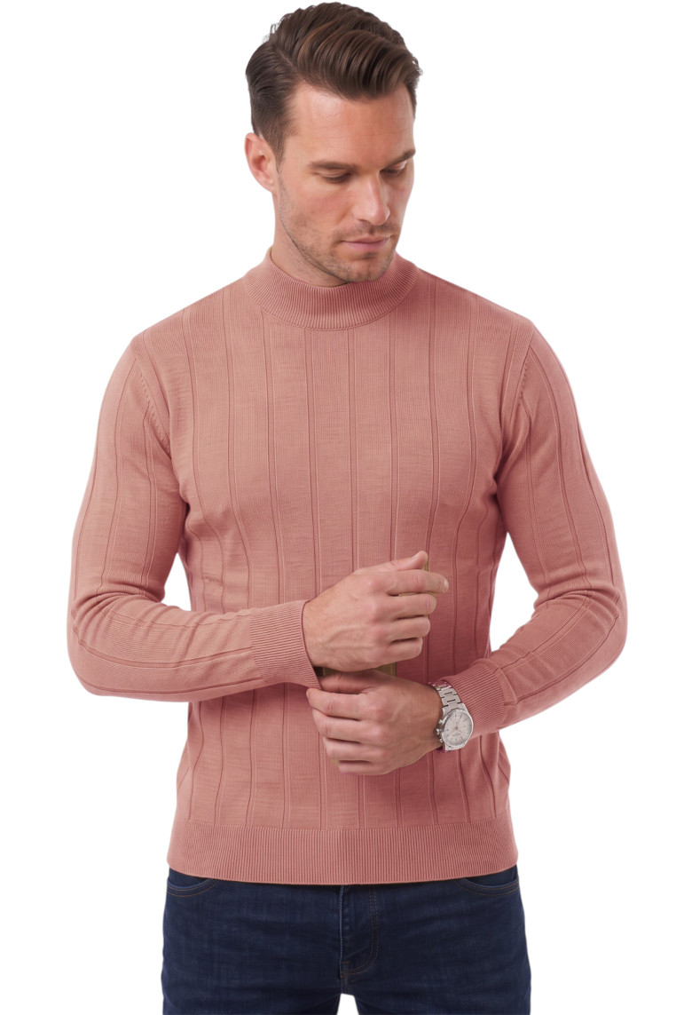 DeepSEA Erkek Slim Fit Yarım Balıkçı Yaka Çizgi Dokulu Triko Kazak 2505503
