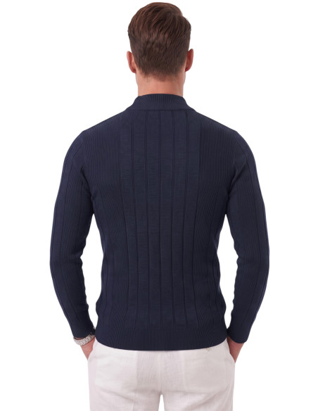 DeepSEA Erkek Slim Fit Tüylenmeyen Çizgi Dokulu Yarım Balıkçı Yaka Triko Kazak 2505491