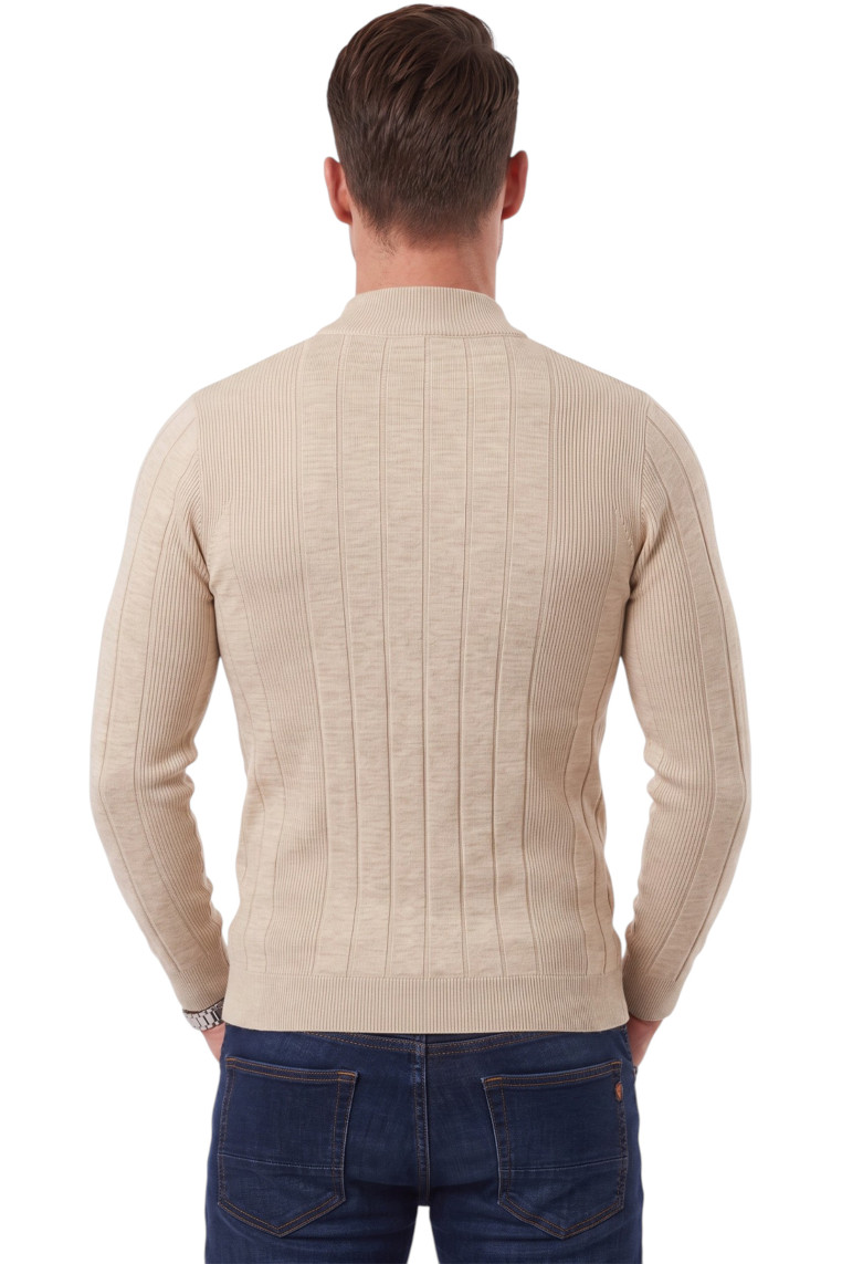 DeepSEA Erkek Slim Fit Tüylenmeyen Çizgi Dokulu Yarım Balıkçı Yaka Triko Kazak 2505491