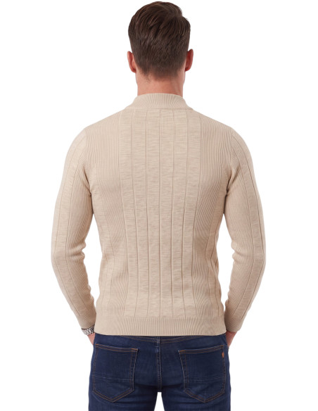 DeepSEA Erkek Slim Fit Tüylenmeyen Çizgi Dokulu Yarım Balıkçı Yaka Triko Kazak 2505491