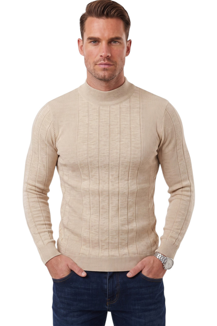 DeepSEA Erkek Slim Fit Tüylenmeyen Çizgi Dokulu Yarım Balıkçı Yaka Triko Kazak 2505491