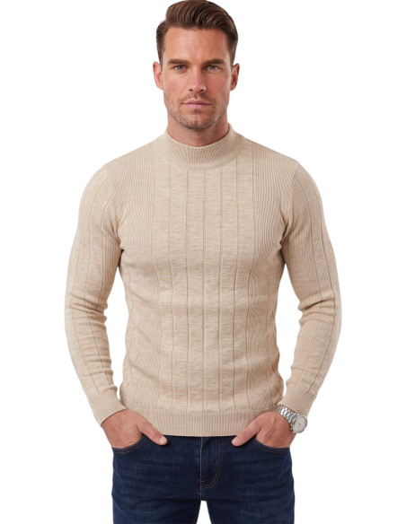 DeepSEA Erkek Slim Fit Tüylenmeyen Çizgi Dokulu Yarım Balıkçı Yaka Triko Kazak 2505491