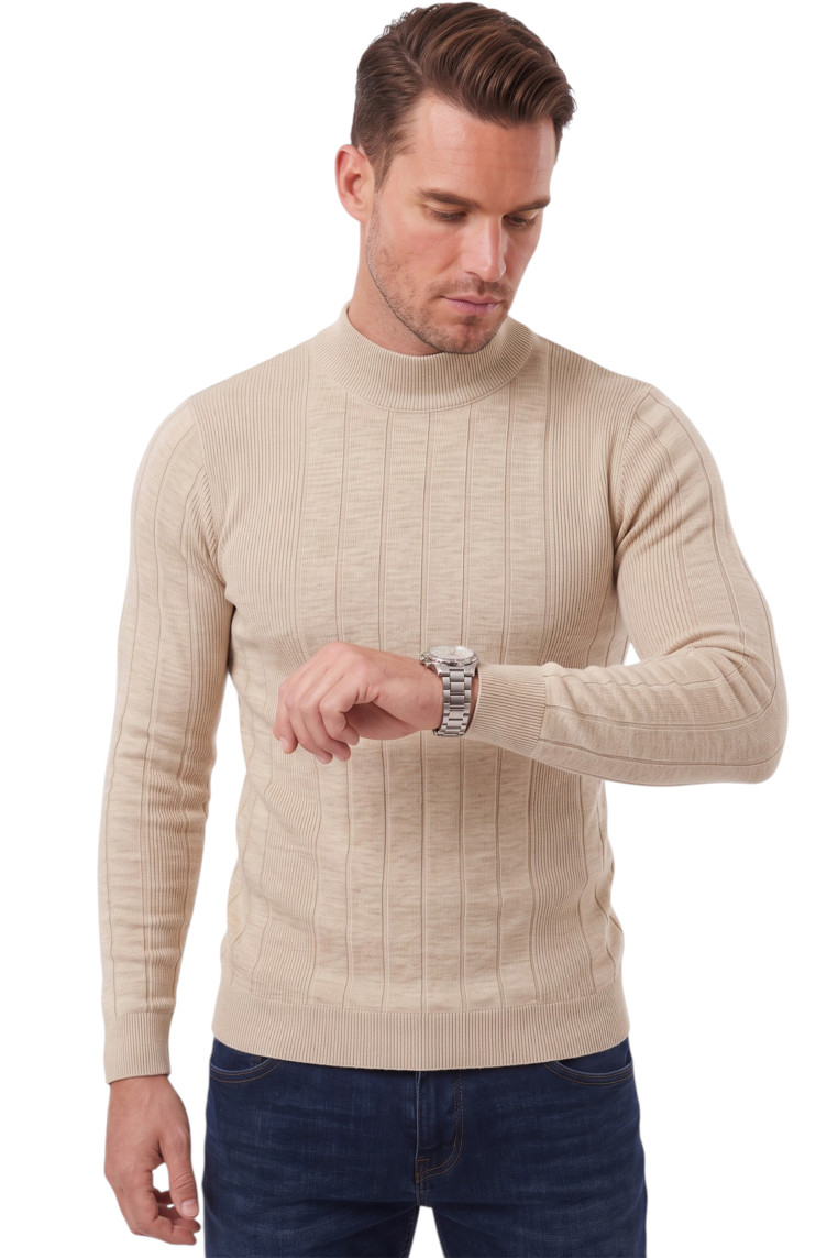 DeepSEA Erkek Slim Fit Tüylenmeyen Çizgi Dokulu Yarım Balıkçı Yaka Triko Kazak 2505491
