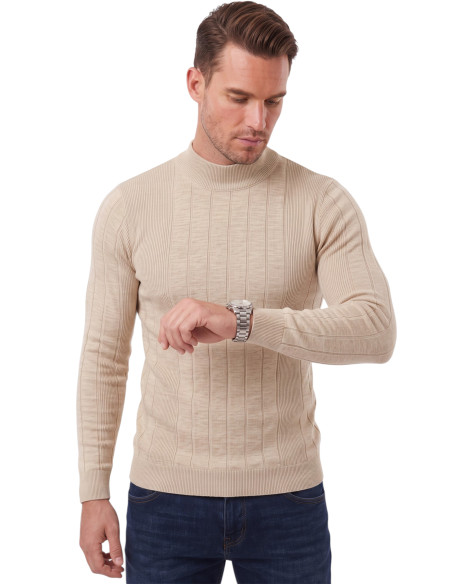 DeepSEA Erkek Slim Fit Tüylenmeyen Çizgi Dokulu Yarım Balıkçı Yaka Triko Kazak 2505491