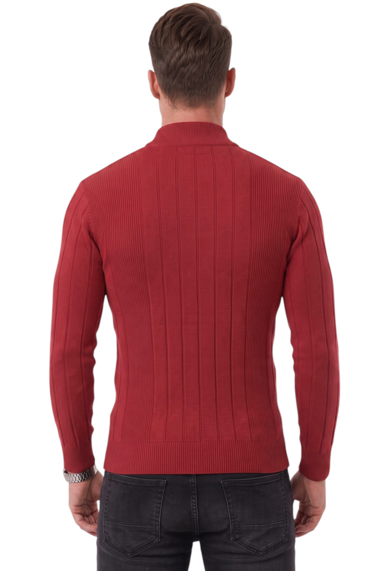 DeepSEA Erkek Slim Fit Tüylenmeyen Çizgi Dokulu Yarım Balıkçı Yaka Triko Kazak 2505491