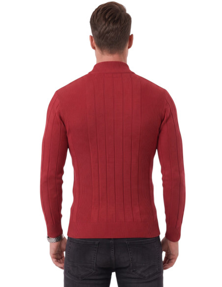 DeepSEA Erkek Slim Fit Tüylenmeyen Çizgi Dokulu Yarım Balıkçı Yaka Triko Kazak 2505491