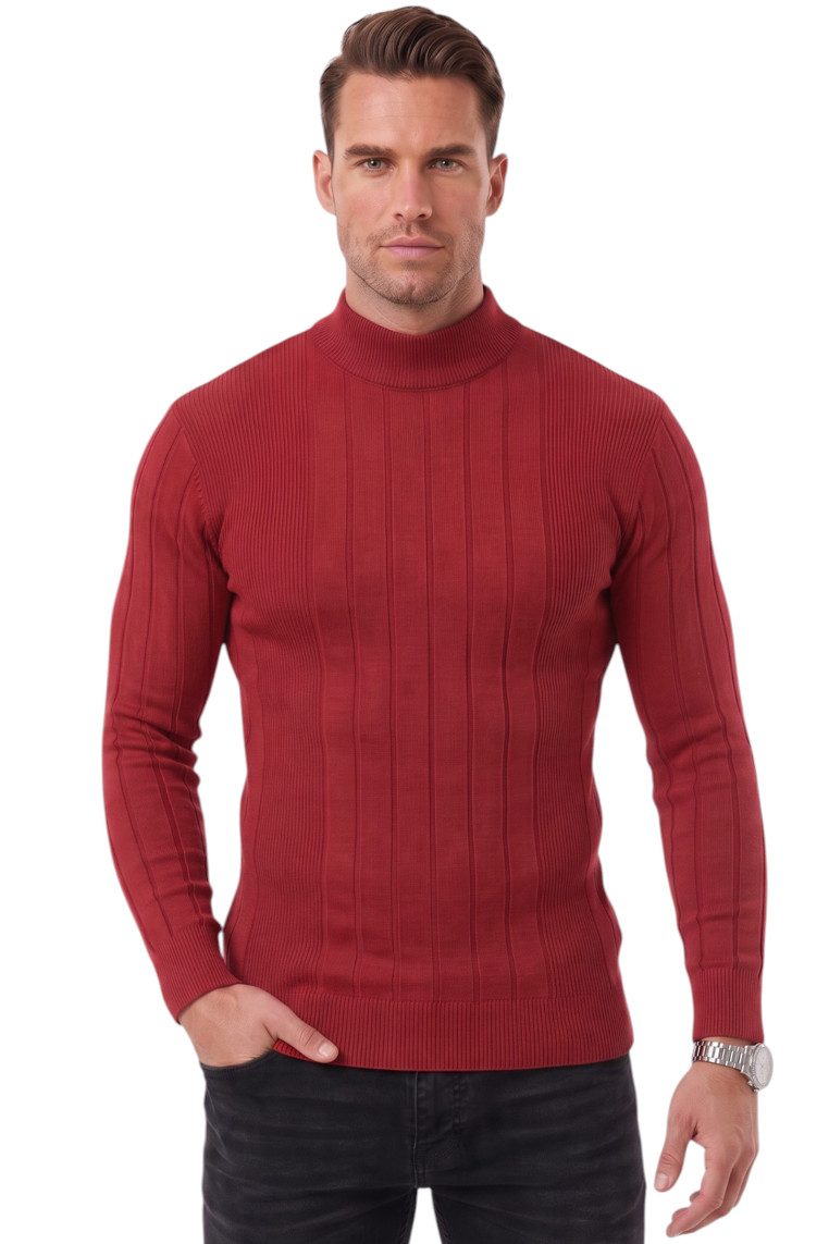 DeepSEA Erkek Slim Fit Tüylenmeyen Çizgi Dokulu Yarım Balıkçı Yaka Triko Kazak 2505491