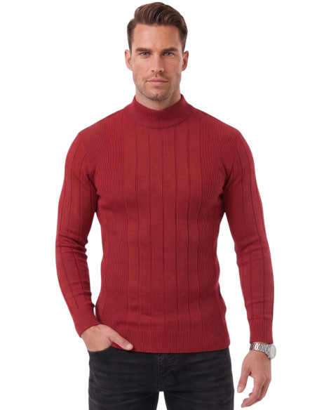 DeepSEA Erkek Slim Fit Tüylenmeyen Çizgi Dokulu Yarım Balıkçı Yaka Triko Kazak 2505491